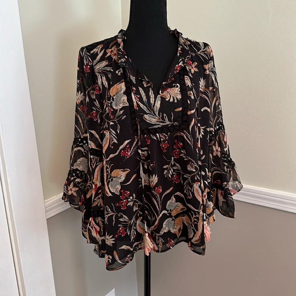 Maeve Floral Peasant Blouse, Size L (Z)